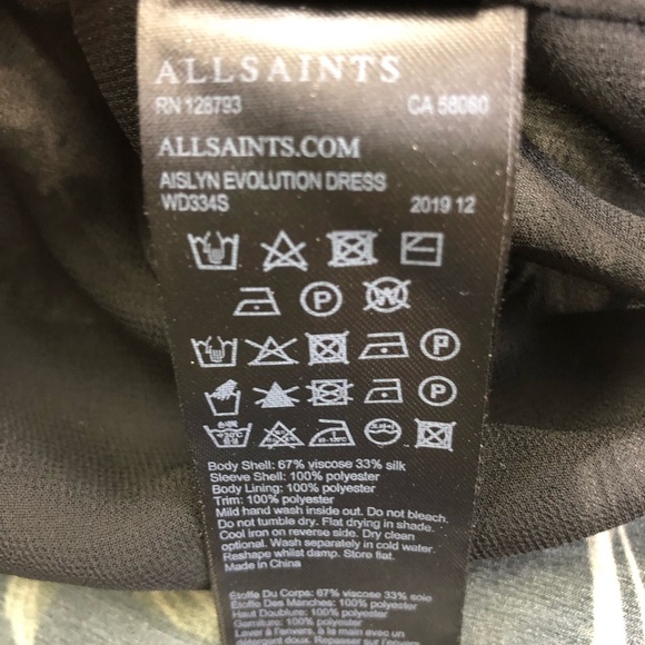 AllSaints Aislyn Evolution monochrome print ruffles moth skeleton mini dress 0 - Picture 3 of 12